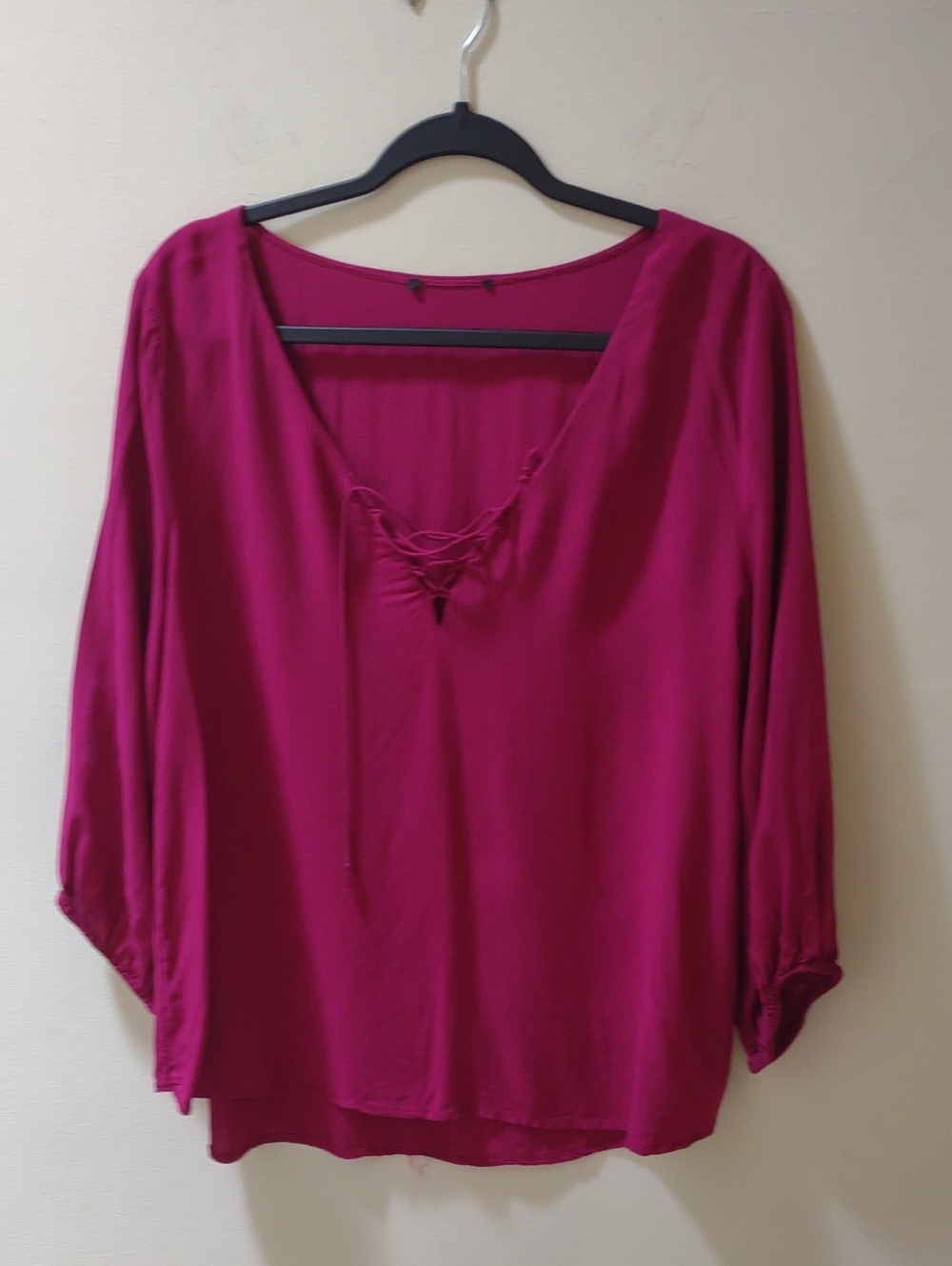 Forever 21 Magenta V-Neck Bohemian Peasant Blouse